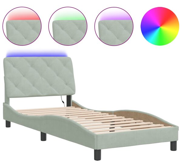 Okvir kreveta s LED-om bez madraca svjetlosivi 90x200 cm baršunasti - Siva / 90 x 200 cm