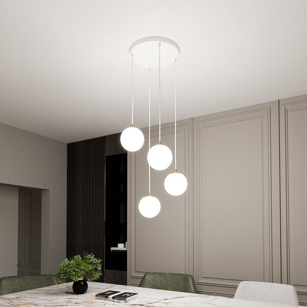 EMIBIG LIGHTING Viseća svjetiljka Royal, 4 žarulje, opal bijela/bijela, staklo, E14, prigušiva, Bijela, Dnevni boravak/blagovaonica, Staklo