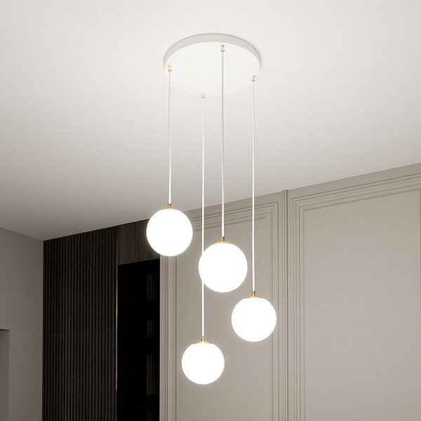 EMIBIG LIGHTING Viseća svjetiljka Royal, 4 žarulje, opal bijela/bijela, staklo, E14, prigušiva, Bijela, Dnevni boravak/blagovaonica, Staklo