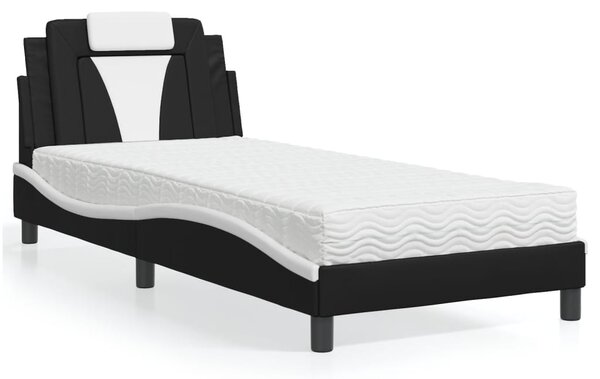 Krevet Viana s madracem crno-bijeli 80 x 200 cm od umjetne kože - Crna / 80 x 200 cm