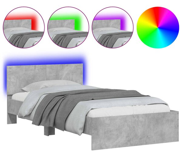 Okvir kreveta s uzglavljem LED siva boja betona 100 x 200 cm - Siva / 100 x 200 cm