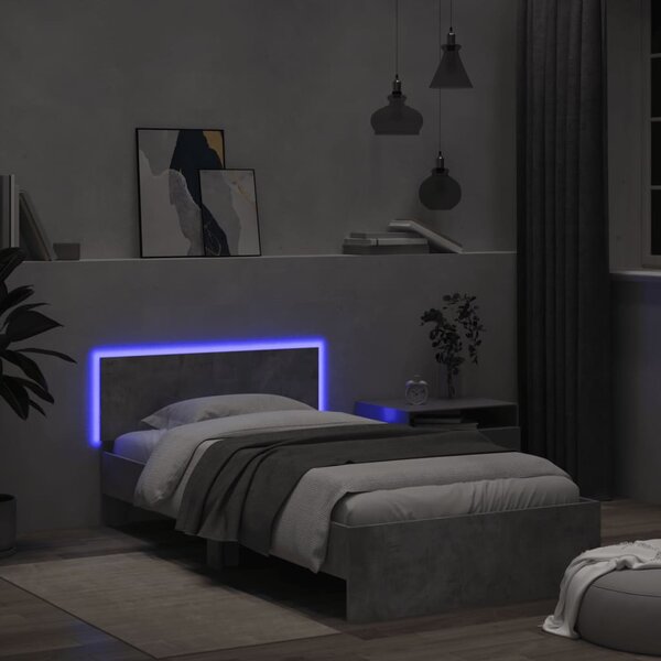 Okvir kreveta s uzglavljem LED siva boja betona 100 x 200 cm - Siva / 100 x 200 cm
