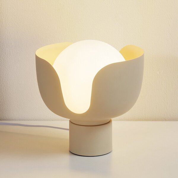 Lindby stolna lampa Fiora, bež, staklo, metal, Ø 20 cm, Bež, Dnevni boravak/blagovaonica, Metal, Stojeći kišobran za stol