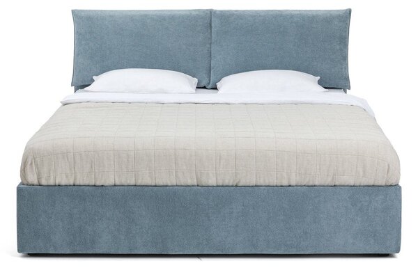 Plavi tapecirani bračni krevet s podnicom i prostorom za odlaganje 180x200 cm Thessa Pillow – Bonami Selection