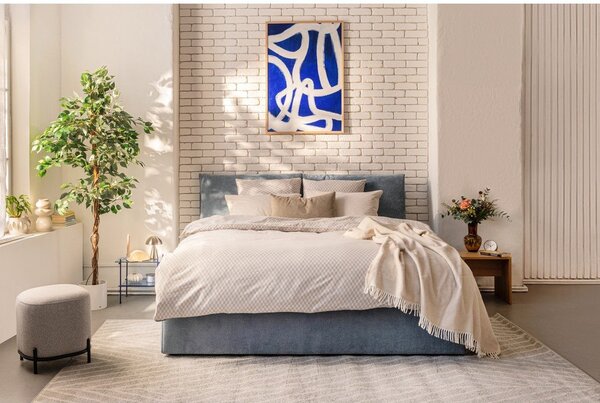 Plavi tapecirani bračni krevet s podnicom i prostorom za odlaganje 180x200 cm Thessa Pillow – Bonami Selection