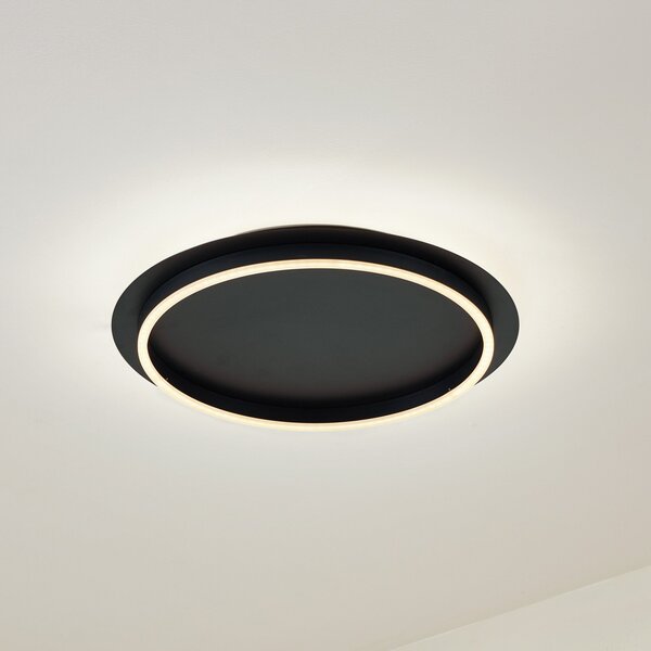 Lindby LED stropna svjetiljka Kunis, crna, plastika, Ø 46 cm, Crno, Dnevni boravak/blagovaonica, Plastika