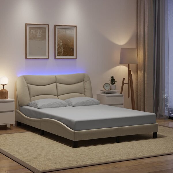 Okvir kreveta s LED-om bez madraca Hvar krem 140x190 cm Tkanina - Krema / 140 x 190 cm