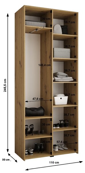 Zondo.hr Ormar za garderobu 110 cm Carmela 50-3 (bijela + crna). Akcija -21%. 1126769