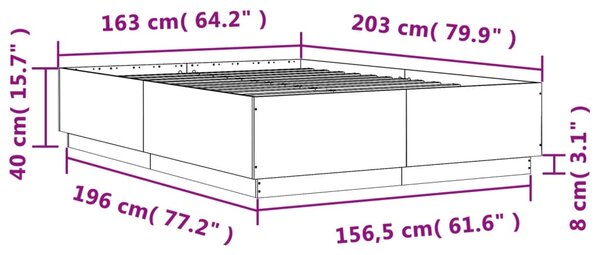 Okvir kreveta boja hrasta 160 x 200 cm od konstruiranog drva - Siva / 160 x 200 cm