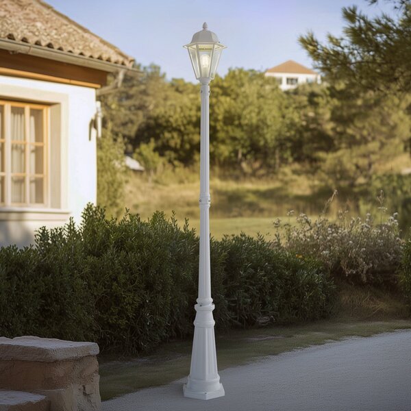 Lindby vanjska svjetiljka Edana, 211 cm, bijela, metal, E27, IP44, prigušiva, Bijela, Aluminij, fenjer