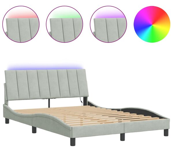 Okvir kreveta s LED-om bez madraca Hanko svjetlosivi 140x190 cm baršunasti - Siva / 140 x 190 cm