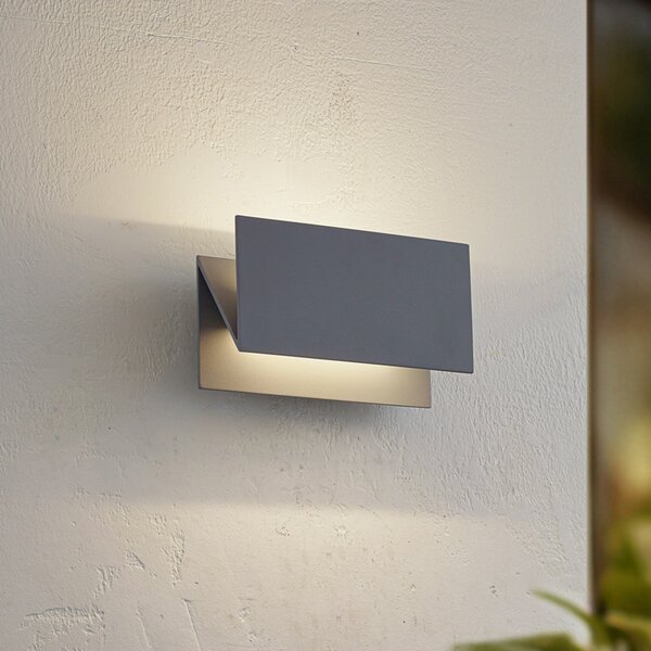 Lucande Meja vanjska zidna LED svjetiljka, siva, metal, 27 cm, IP54, Sivo, Aluminij, Zidni kvadrat