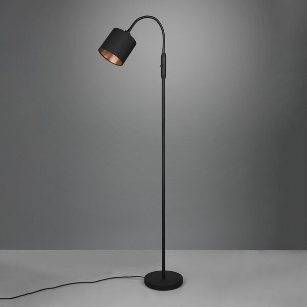 Reality Leuchten Podna lampa Tommy, crna/zlatna, visina 130 cm, metal/tkanina, Crno, Dnevni boravak/blagovaonica, Metal