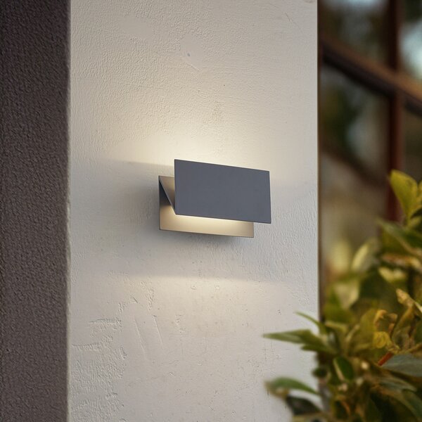 Lucande Meja vanjska zidna LED svjetiljka, siva, metal, 27 cm, IP54, Sivo, Aluminij, Zidni kvadrat