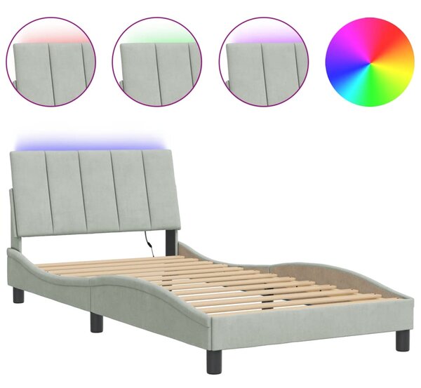 Okvir kreveta s LED-om bez madraca Hanko svjetlosivi 100x200 cm baršunasti - Siva / 100 x 200 cm
