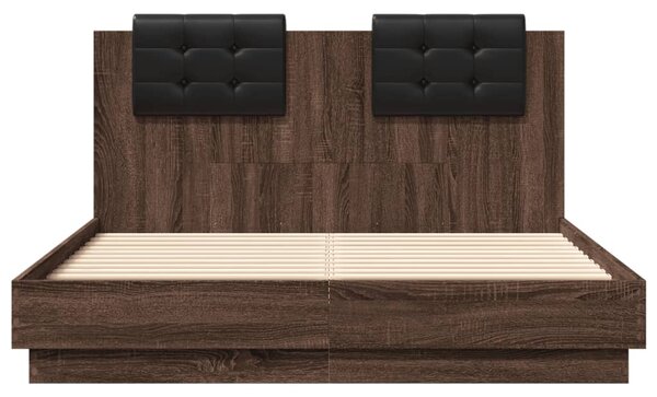 Okvir kreveta s uzglavljem LED boja smeđeg hrasta 135 x 190 cm - Smeđa / 135 x 190 cm