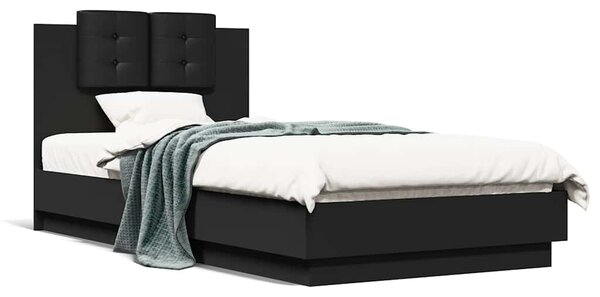 Okvir kreveta s uzglavljem crni 90x190 cm od konstruiranog drva - Crna / 90 x 190 cm