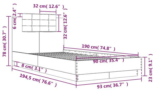 Okvir kreveta s uzglavljem crni 90x190 cm od konstruiranog drva - Crna / 90 x 190 cm