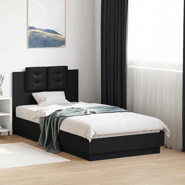 Okvir kreveta s uzglavljem crni 90x190 cm od konstruiranog drva - Crna / 90 x 190 cm