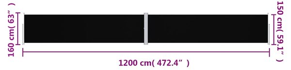 Uvlačiva bočna tenda crna 160 x 1200 cm - Crna / 160 x 1200 cm