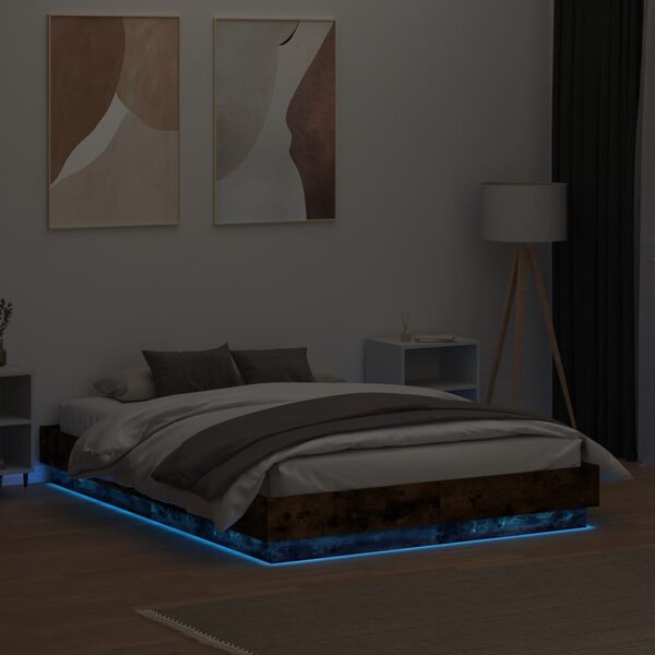 Okvir kreveta s LED svjetlima dimljena boja hrasta 120 x 190 cm - Smeđa / 120 x 190 cm