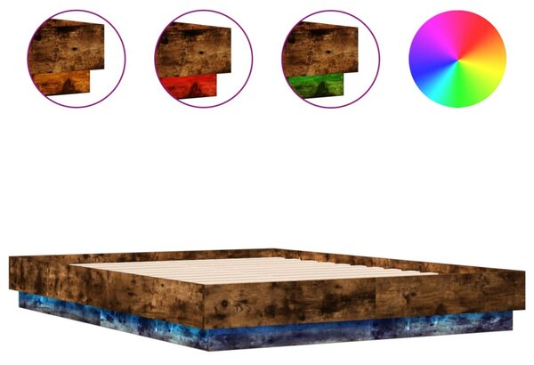 Okvir kreveta s LED svjetlima dimljena boja hrasta 120 x 190 cm - Smeđa / 120 x 190 cm