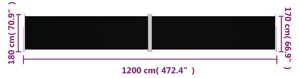 Uvlačiva bočna tenda crna 180 x 1200 cm - Crna / 180 x 1200 cm