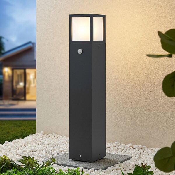 Lucande Dewari svjetiljka, detektor pokreta, E27, 65 cm, IP54, prigušiva, Sivo, Aluminij