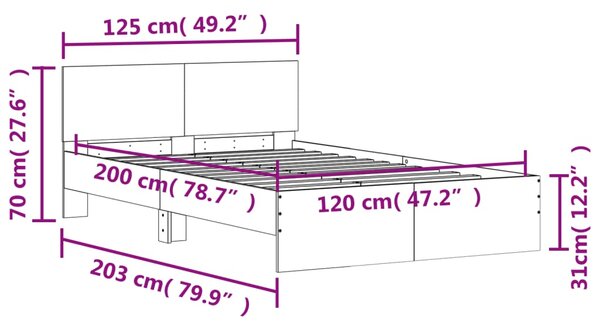 Okvir kreveta s uzglavljem siva boja hrasta 120x200 cm - Siva / 120 x 200 cm