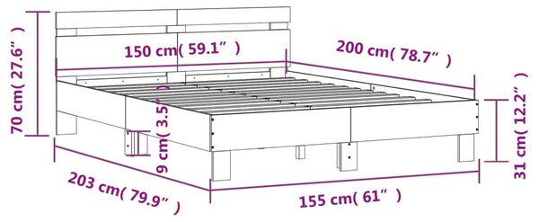 Okvir kreveta s uzglavljem boja hrasta 150 x 200 cm drveni - Smeđa / 150 x 200 cm