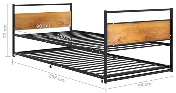 Okvir kreveta na razvlačenje crni metalni 90 x 200 cm - Crna