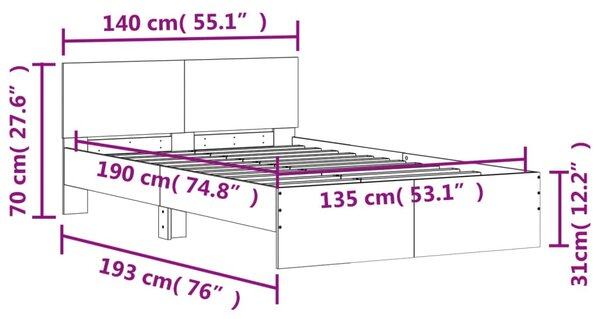 Okvir kreveta s uzglavljem boja hrasta 135x190 cm - Smeđa / 135 x 190 cm