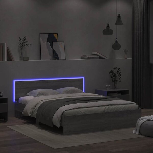Okvir kreveta s uzglavljem LED siva boja hrasta 150x200 cm - Siva / 150 x 200 cm
