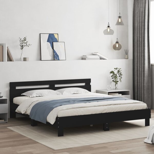 Okvir kreveta s uzglavljem i LED crni 160 x 200 cm - Crna / 160 x 200 cm
