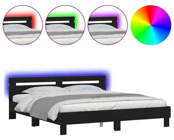 Okvir kreveta s uzglavljem i LED crni 160 x 200 cm - Crna / 160 x 200 cm