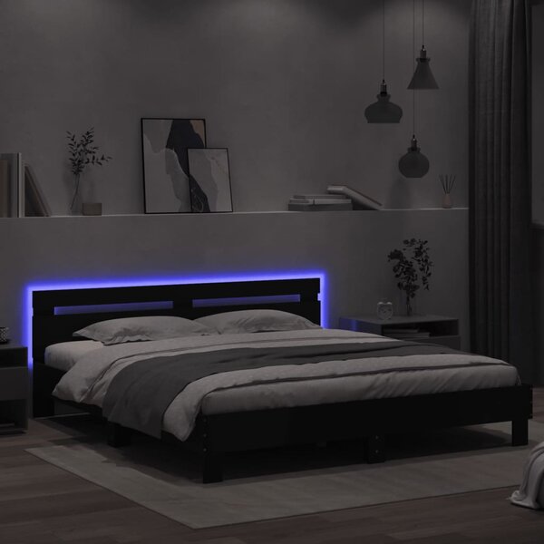 Okvir kreveta s uzglavljem i LED crni 160 x 200 cm - Crna / 160 x 200 cm