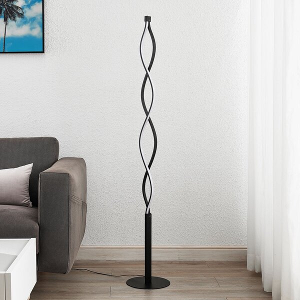 Lindby LED podna lampa Welina, crna, 150 cm, prigušiva, prigušiva, Crno, Dnevni boravak/blagovaonica, Metal