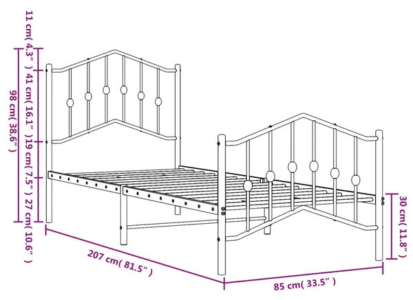 Metalni okvir kreveta s uzglavljem i podnožjem crni 80 x 200 cm - Crna / 80 x 200 cm