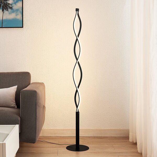 Lindby LED podna lampa Welina, crna, 150 cm, prigušiva, prigušiva, Crno, Dnevni boravak/blagovaonica, Metal