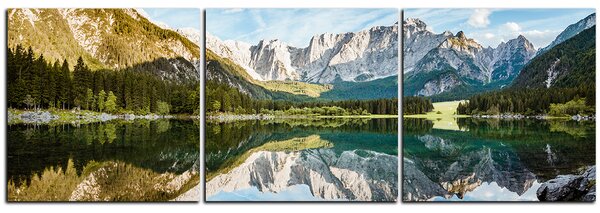 Slika na platnu - Alpski vrhovi koji se ogledaju u mirnom jezeru - panorama 5157B (90x30 cm)