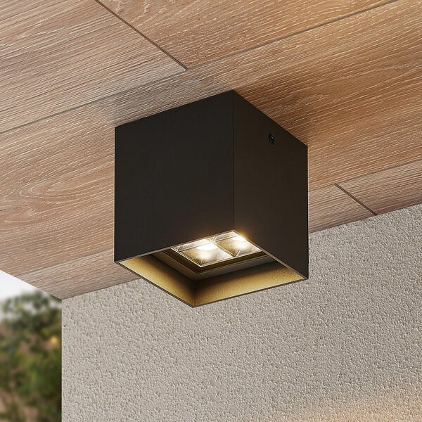 Lindby LED stropna svjetiljka Eveta, 10 cm, antracit, aluminij, IP65, Crno, Metal