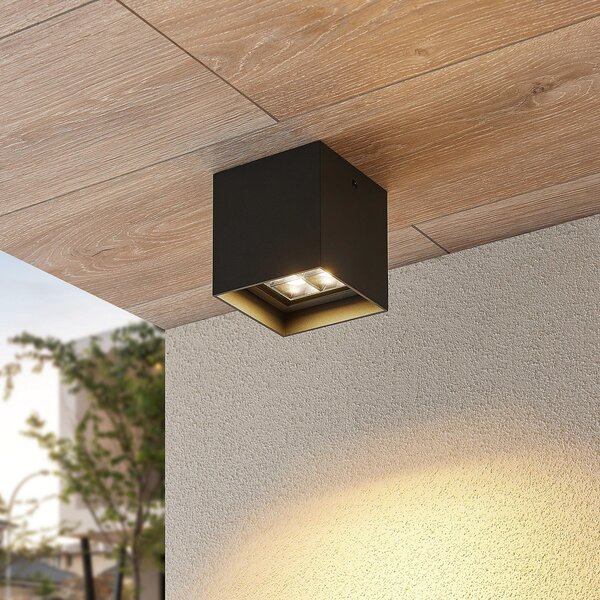 Lindby LED stropna svjetiljka Eveta, 10 cm, antracit, aluminij, IP65, Crno, Metal