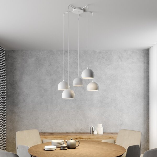 Luminex Viseća lampa Sool, bijela, Ø 53 cm, 5 žarulja, metalna, E27, prigušiva, Bijela, Dnevni boravak/blagovaonica, Metal