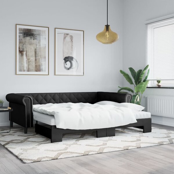 Dnevni krevet na razvlačenje crni 90 x 200 cm od umjetne kože - Crna / 90 x 200 cm