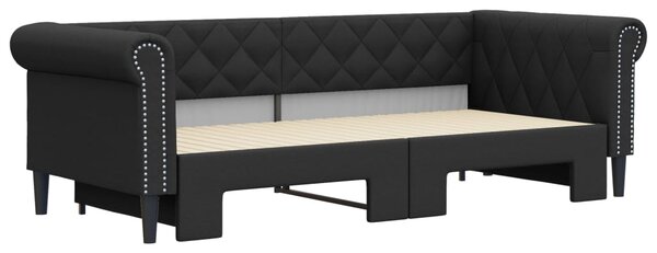 Dnevni krevet na razvlačenje crni 90 x 200 cm od umjetne kože - Crna / 90 x 200 cm