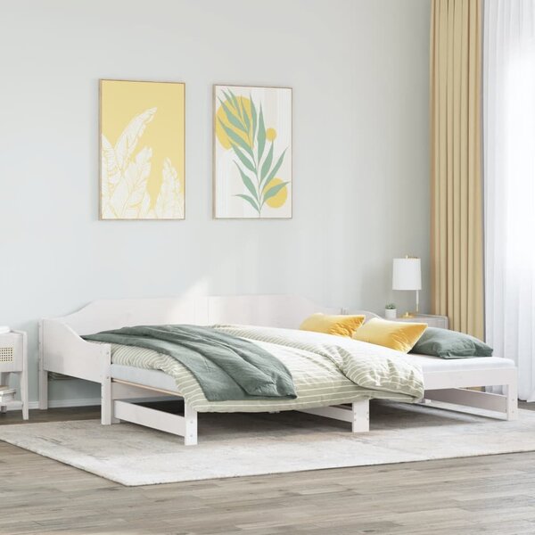 Dnevni krevet na razvlačenje bijeli 90x190 cm masivna borovina - Bijela / 90 x 190 cm