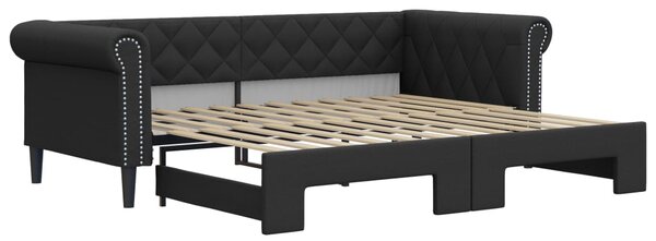 Dnevni krevet na razvlačenje crni 90 x 200 cm od umjetne kože - Crna / 90 x 200 cm