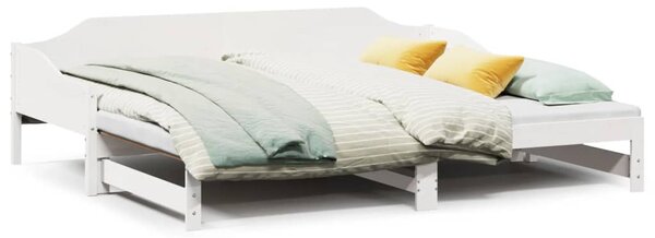 Dnevni krevet na razvlačenje bijeli 90x190 cm masivna borovina - Bijela / 90 x 190 cm