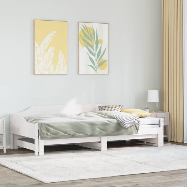 Dnevni krevet na razvlačenje bijeli 90x190 cm masivna borovina - Bijela / 90 x 190 cm
