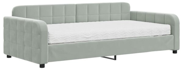 Dnevni krevet s madracem svjetlosivi 100 x 200 cm baršunasti - Siva / 100 x 200 cm